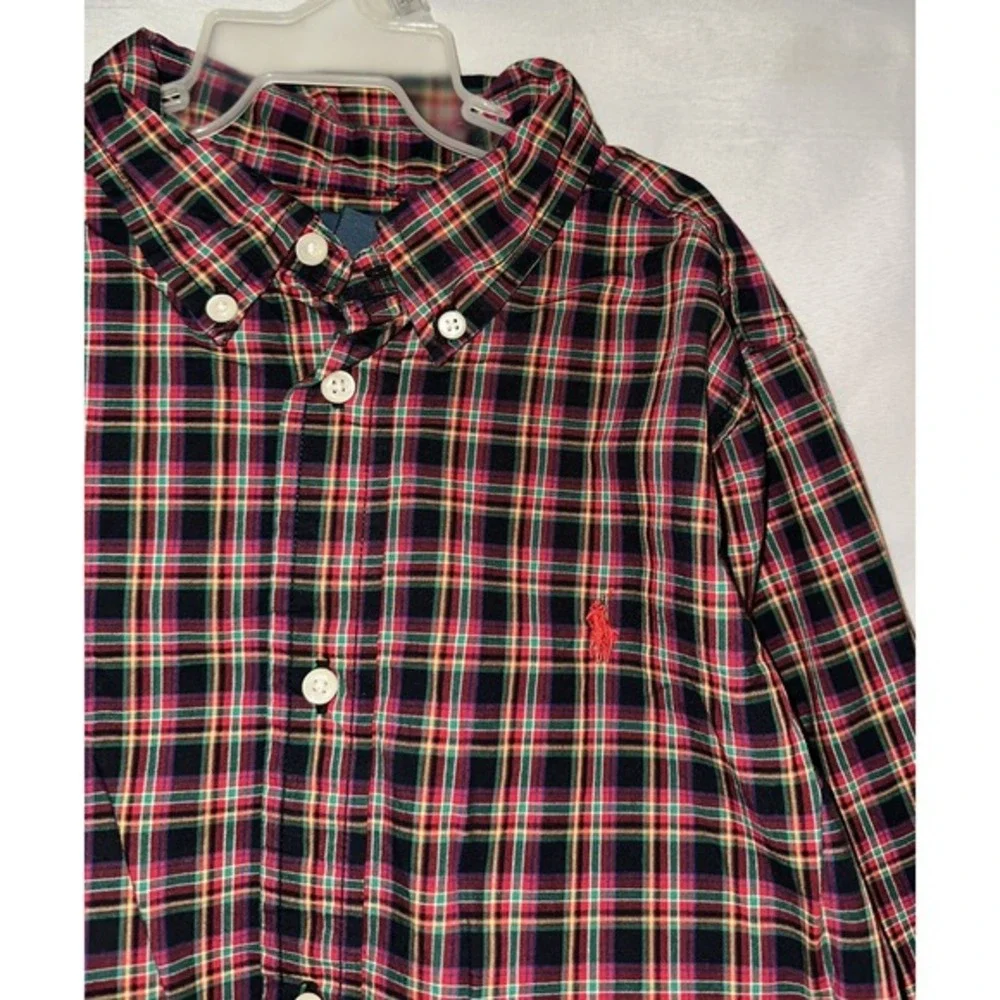 Polo Ralph Lauren Shirt Youth‎ 7 Red Plaid Button Up Long Sleeve Oxford